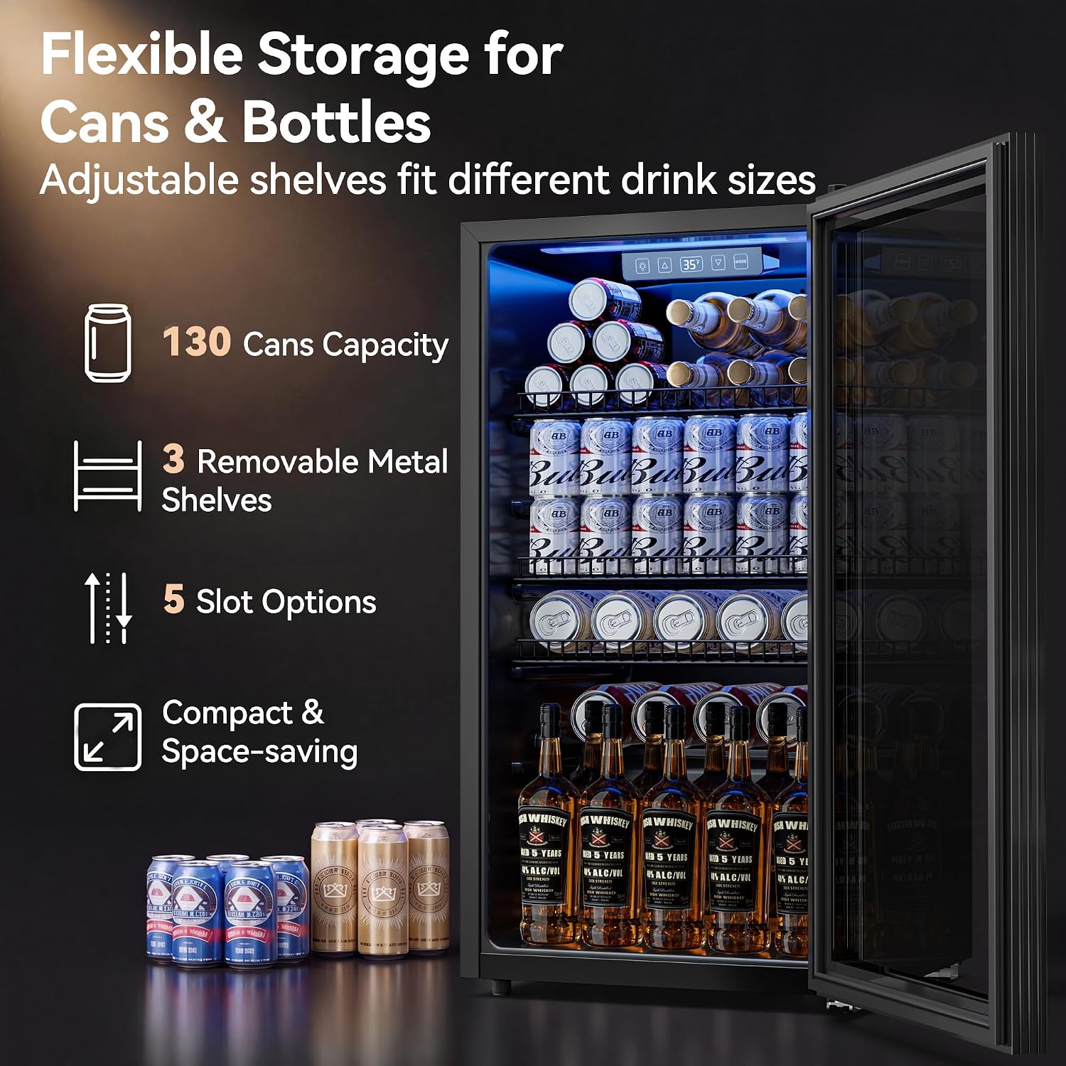 Wine Beer Mini Fridge - 130 blikjes mini-koelkast met glazen deur,