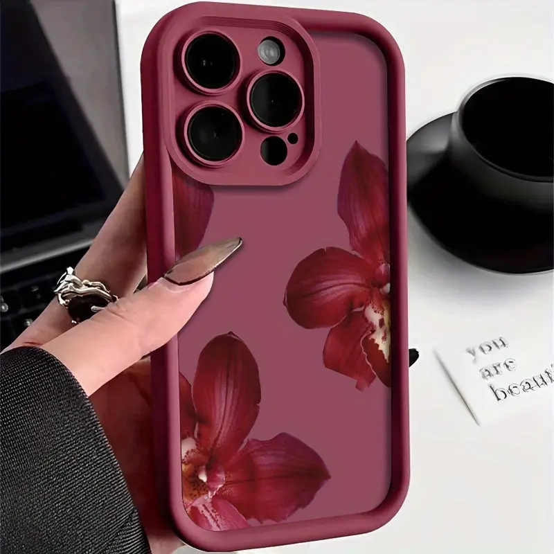Wine & Beer Tours Of Nova Scotia - Wijnrode orchideeën bloemenpatroon telefoonhoesje voor iPhone